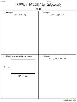 Multiplying Polynomials Quiz By We Hart Algebra Tpt