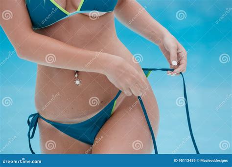 Girl Tying Bikini String Stock Image Image Of Bikini