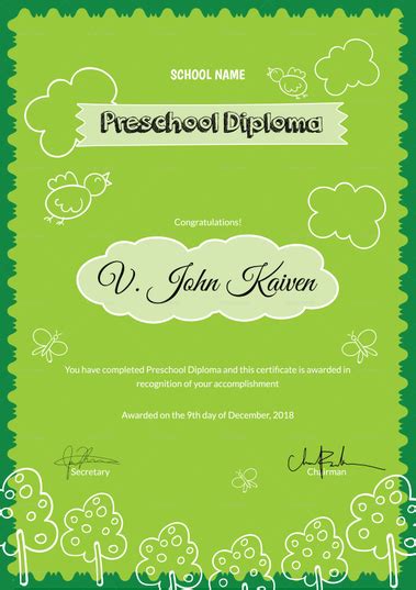 Preschool Award Certificate Design Template in PSD, Word