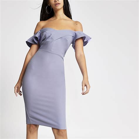 Purple Bardot Bodycon Dress River Island