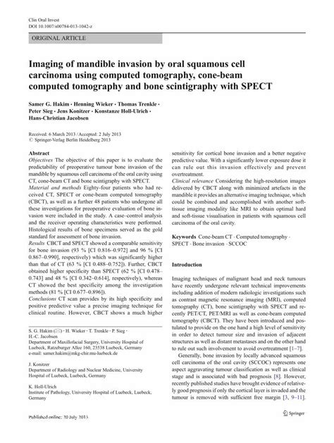 Pdf Imaging Of Mandible Invasion By Oral Squamous Cell Carcinoma