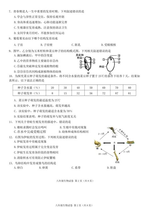 北京市朝阳区2023 2024学年八年级上学期期末生物试题（word版 含答案） 21世纪教育网