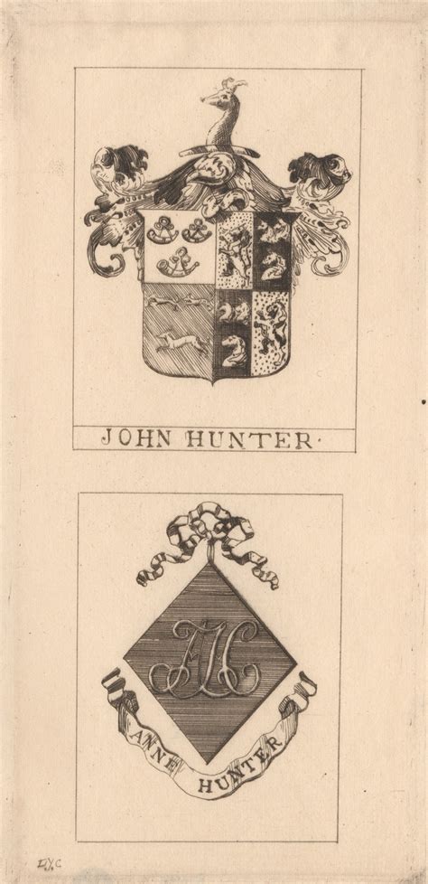 John Hunter S Book Plate With Armorial Bearings And Mrs Hunter S Book