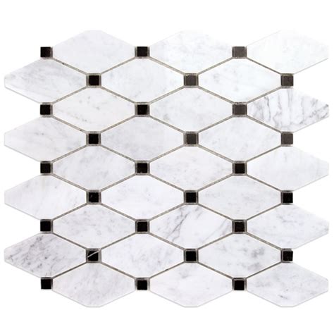 Carrara Long Octagon With Nero Dot Honed Marble The Tile Mob