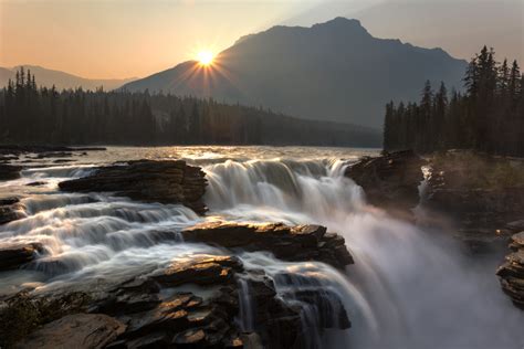 Hazy Sunrise at Athabasca Falls - Landscape and Nature Photography on ...