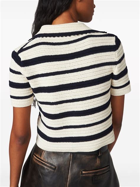 Miu Miu Striped Knitted Polo Shirt White Farfetch