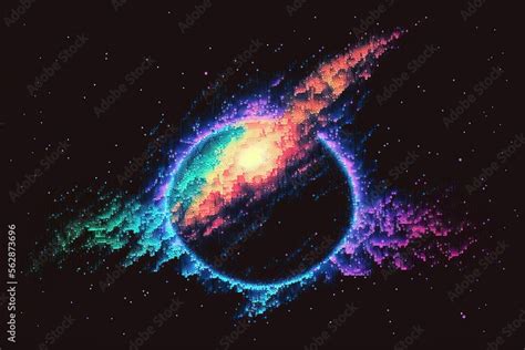 Pixel art galaxy, stardust, black hole, background in retro style for ...