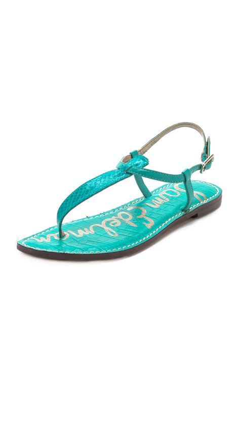 Sam Edelman Gigi Snake T Strap Sandals In Green Turquoise Lyst