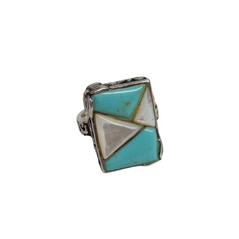 Sterling Silver Turquoise Mother Of Pearl Ring