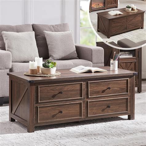 T Tream Farmhouse Rustic Rectangle Coffee Table With Storage