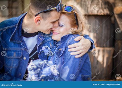 Hug Couple Man Woman Jeans Stock Image Image Of Girlfriend