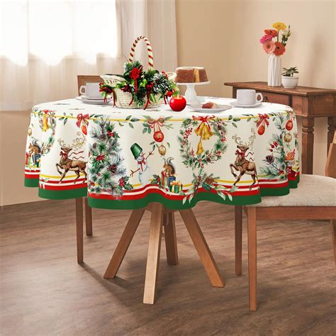 Yighty Round Christmas Tablecloth 60 X 60inchristmas Tree Elk Holiday