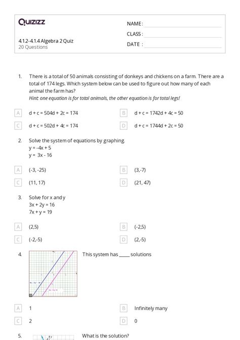 50 Algebra 2 Worksheets On Quizizz Free And Printable