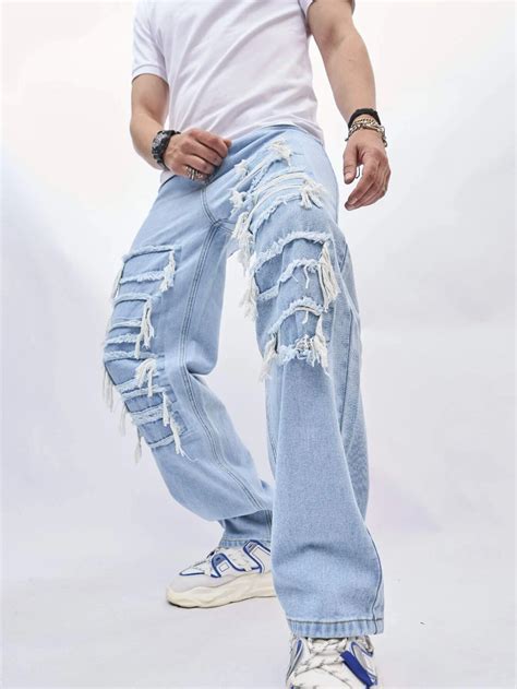 Manfinity Emrg Men Ripped Frayed Straight Leg Jeans Shein Usa