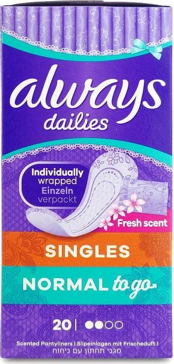 Always Dailies Singles Normal To Go Fresh Pantyliners 20 Pack Pris