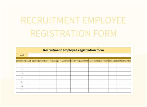 Recruitment Employee Registration Form Excel Template And Google Sheets