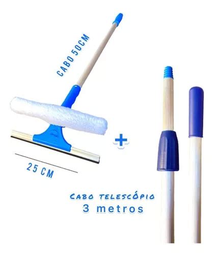 Kit Limpa Vidros Rodo 25cm E Extensor 3m Cabo 50cm Parcelamento