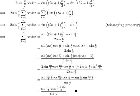 Prove A Formula For The Sum From K 1 To N Of Cos Kx Stumbling Robot