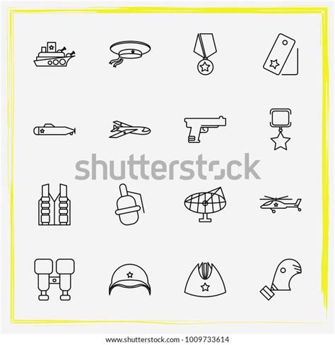 Military Line Icon Set Army Helmet Stock Vector Royalty Free