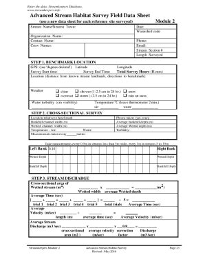 Fillable Online Advanced Stream Habitat Survey Field Data Sheet Fax