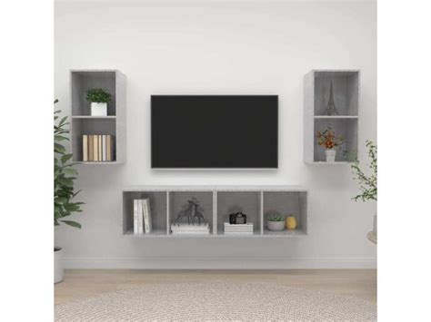 Pcs Meubles Tv Muraux Banc Tv Meubles De Rangement Gris B Ton