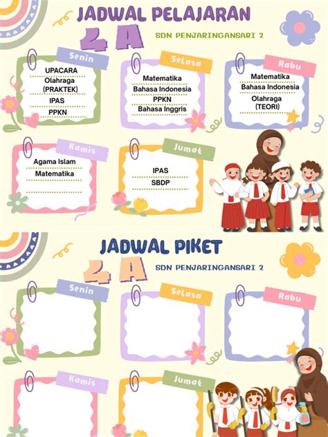 jadwal pelajaran jadwal warna warni ilustratif lucu