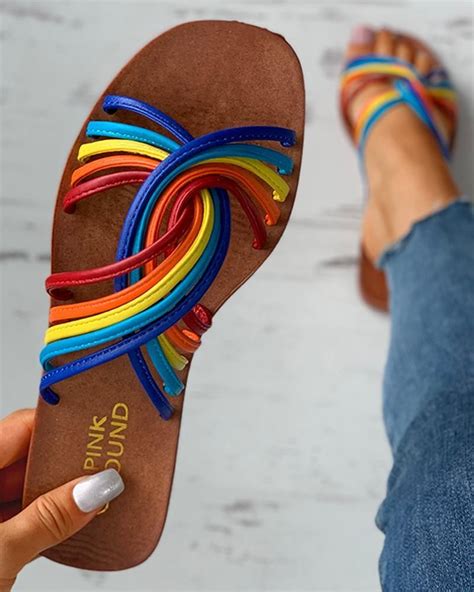 Colorblock Twisted Casual Flat Sandals Sandals Fashion Shoes Online