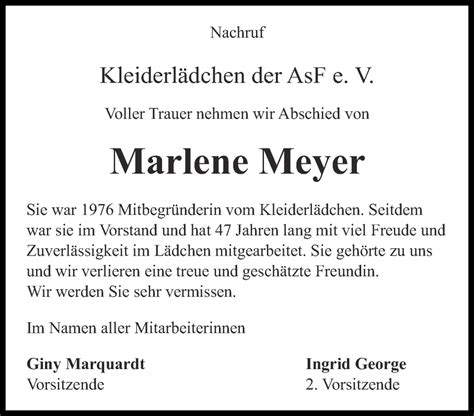 Traueranzeigen Von Marlene Meyer Aachen Gedenkt