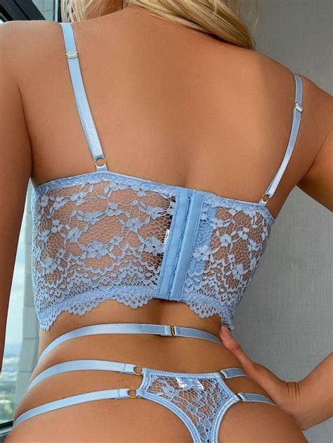 5pack Lace Heart Ring Linked Garter Underwire Lingerie Set SHEIN USA