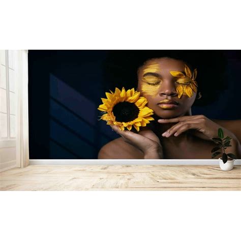 African Woman And Sunflower, Paper Wall Art, 3D Wallpaper, Modern ...