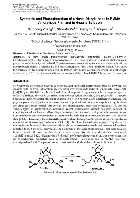 Synthesis And Photochromism Of A Novel Diarylethene In Pmma Amorphous