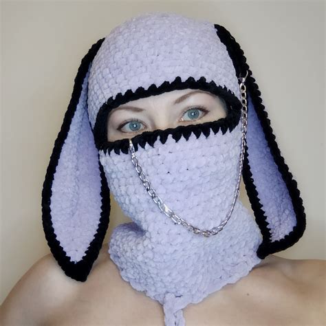 Bunny Balaclava With Chain Pastel Goth Hat With Bunny Ears Inspire Uplift