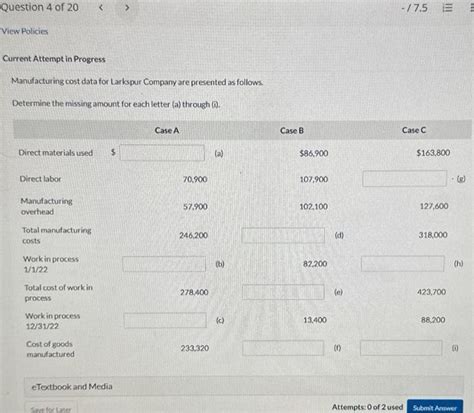 Solved Current Attempt In Progress Manufacturing Cost Data Chegg