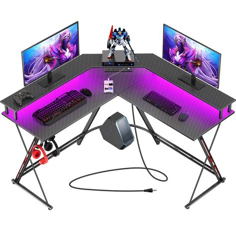 Buy SEVEN WARRIOR L Shaped Gaming Desk With LED Lights Power Outlets