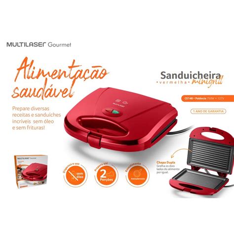 Sanduicheira Grill Gourmet W Antiaderente Vermelha V Multilaser