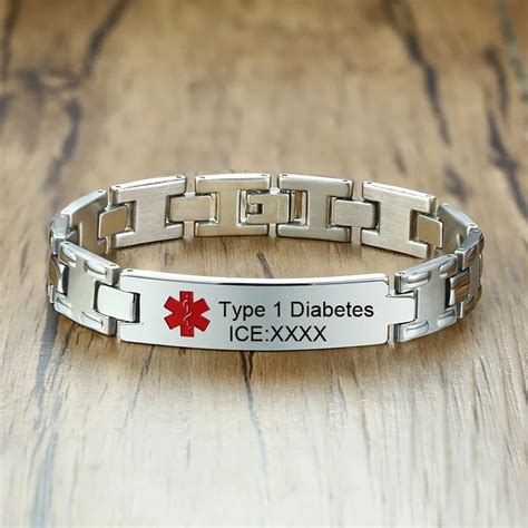 Custom Stainless Steel Man Bracelets In Medical Alert Sign Free