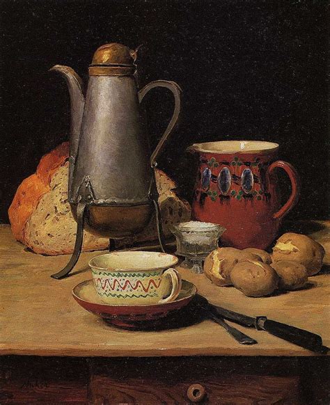 Albert Anker Still Life With Bread Coffee And Potatoes 1897 Still