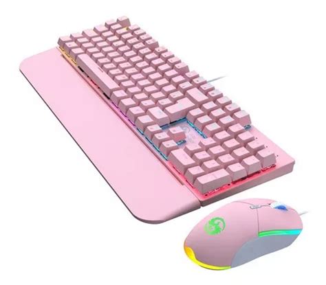 Kit De Teclado Mecánico Abnt2 Gamer Ratón Iluminado Led Rgb Color Negro Teclado Color Rosa