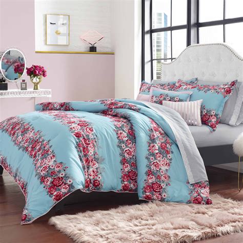 Betsey Johnson Banded Floral Turquoise Fullqueen Comforter Bonus Set