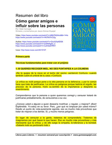 Resumen Libro Cómo Ganar Amigos E Influir Sobre Las Personas Dale