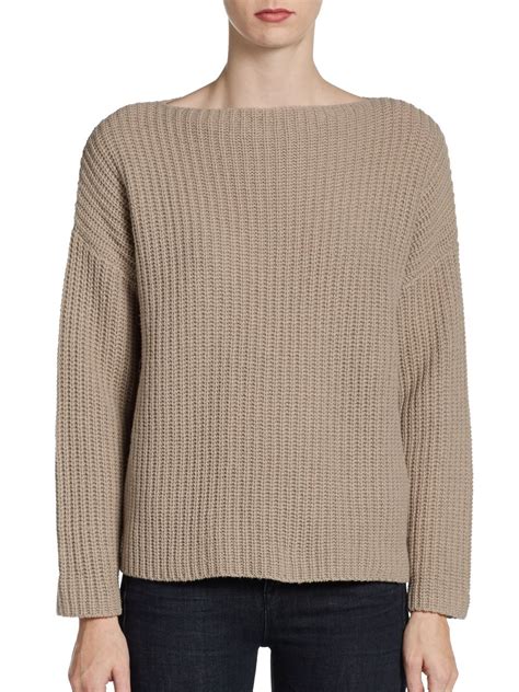 Vince Ribbed Boat Neck Sweater In Natural Lyst