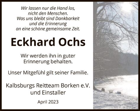 Traueranzeigen Von Eckhard Ochs Trauer Hna De