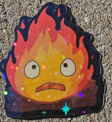 Holographic Calcifer Vinyl Sticker Etsy