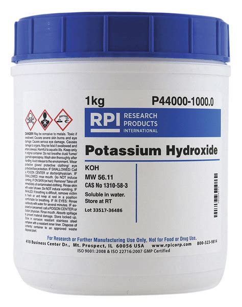 RPI Potassium Hydroxide Pellets 1 Kg 1 EA 31GD02 P44000 1000 0