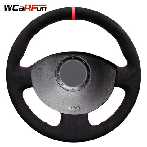 Wcarfun Black Suede Red Marker Diy Car Steering Wheel Cover For Renault