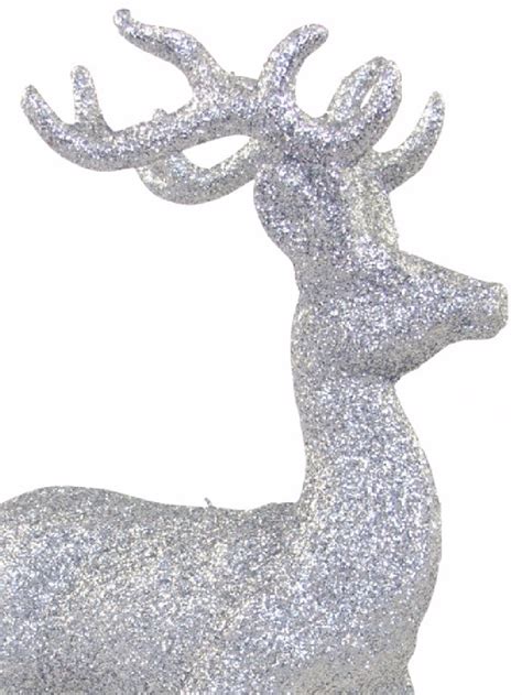 Silver Metallic Glitter Standing Reindeer Christmas Ornament 22cm