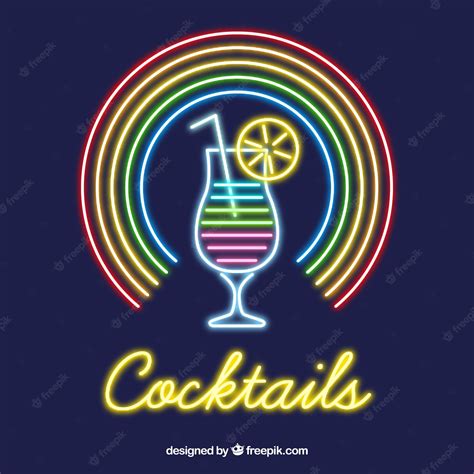 Free Vector Colorful Cocktail Neon Sign