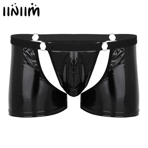 Iiniim Mens Lingerie Underwear Wetlook Faux Leather Cut Out Bulge Pouch