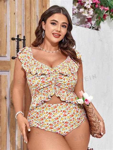 Shein Swim Mod Plus Size Women S One Piece Swimsuit With Floral Print