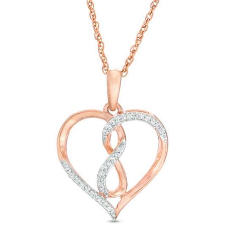 0 09 CT T W Diamond Heart With Infinity Pendant In 10K Rose Gold